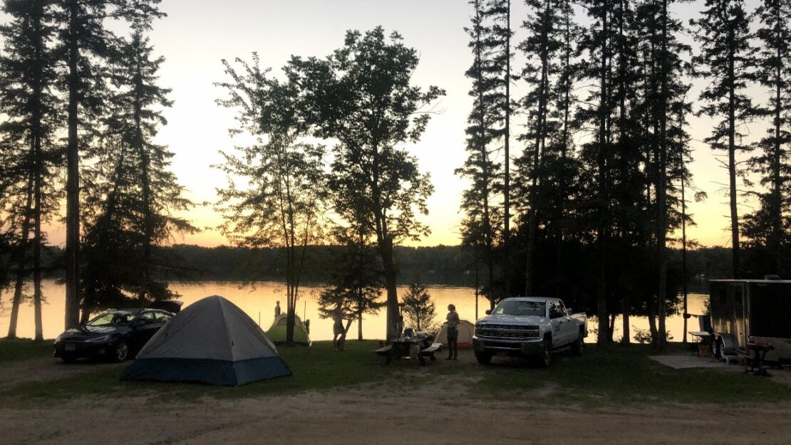 campsite at sunset