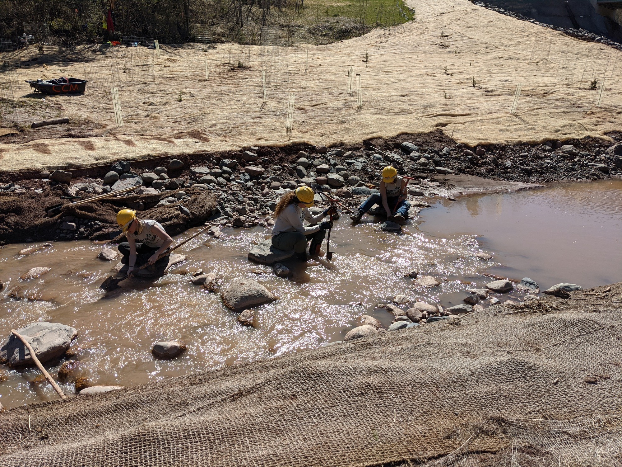 group standing in river