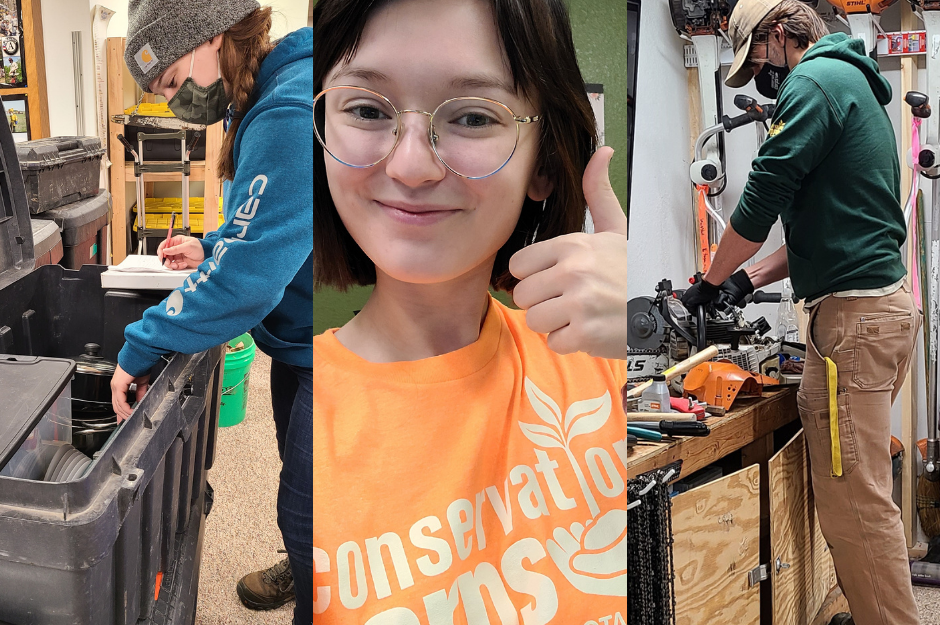 Collage of three people smiling and working on small equipment