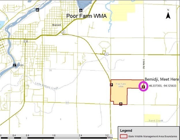 Map of location of Poor Farm WMA near Brainerd MN