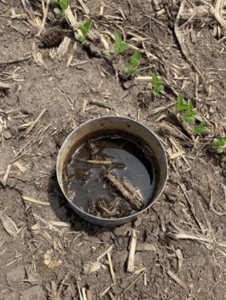 Water in a metal cylinder in a field