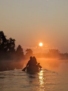 Sunset canoeing