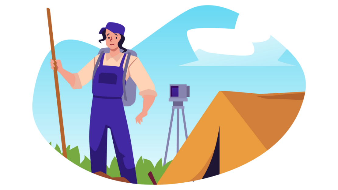 Graphic illustration of a geologist in the field.