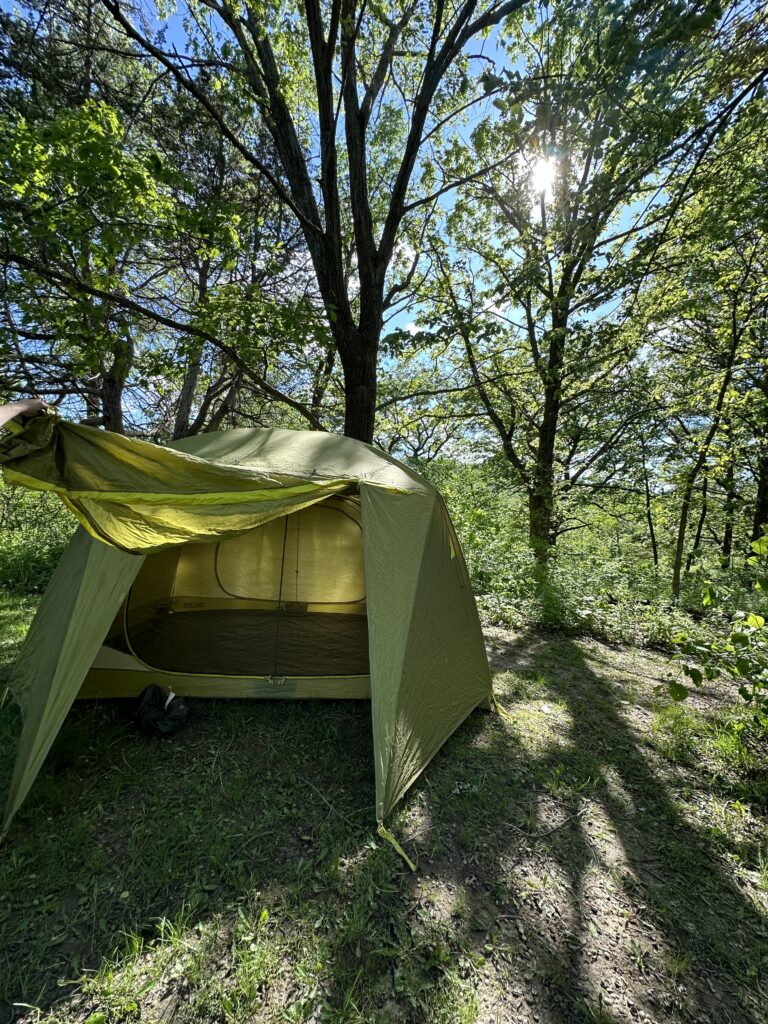 Tent in forest.