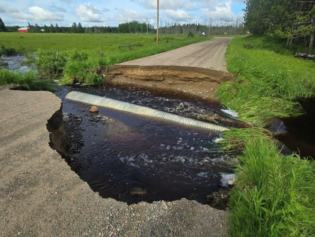 A washed out road.