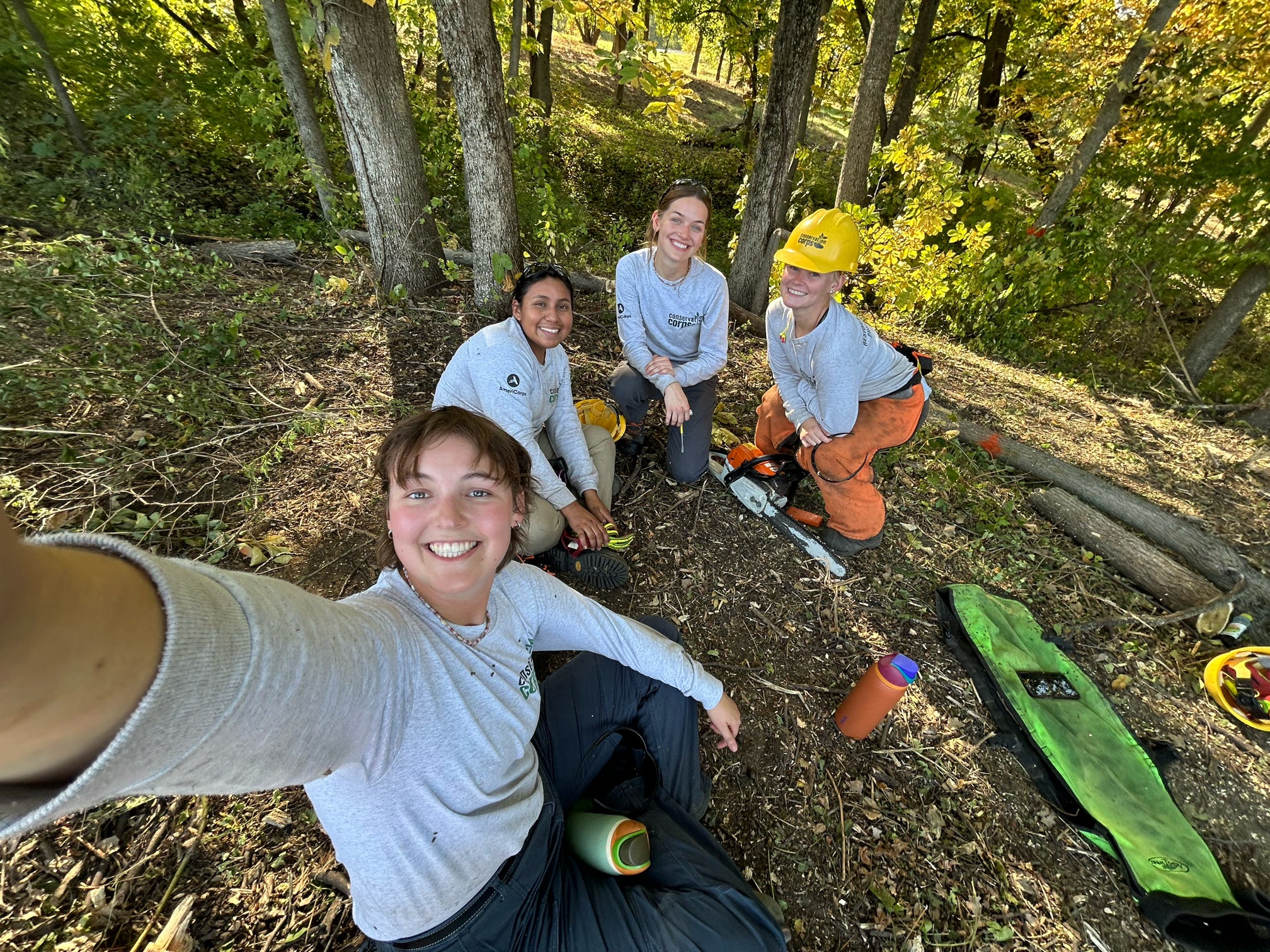 Selfie with four people.