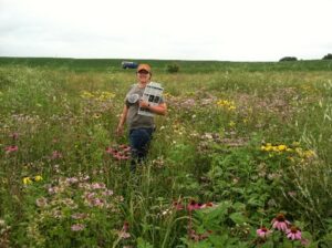 A person in a field.