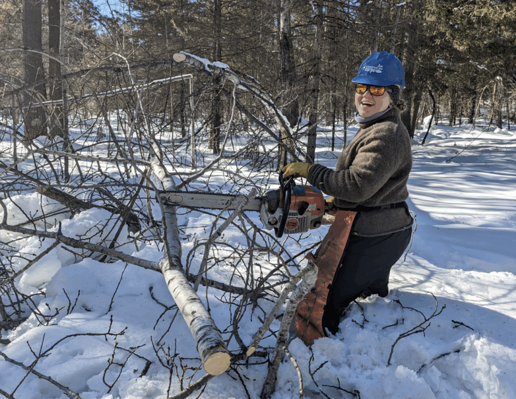 Chainsawing in winter.
