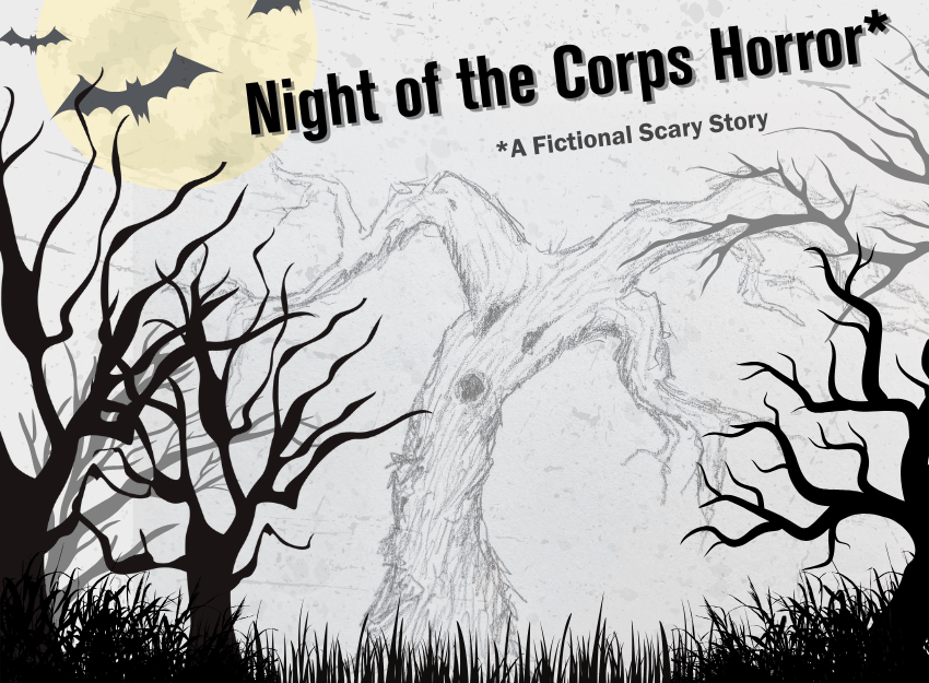 Illustration of spooky trees at night