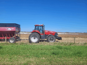 A red tractor in a field