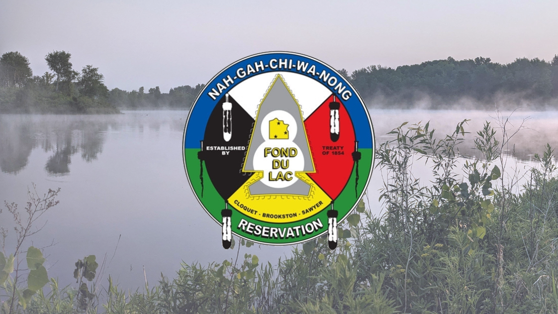 FDL logo on top of a scenic image of water and trees