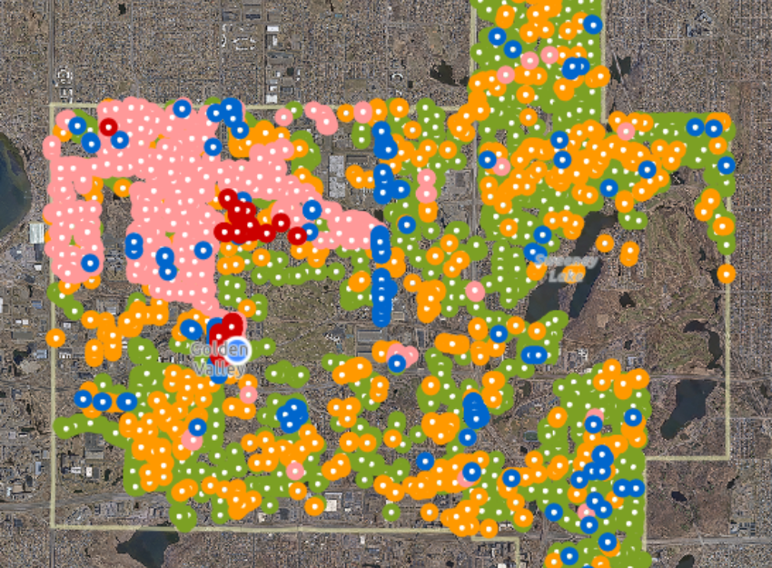 GIS map of tree inventories in Golden Valley, MN
